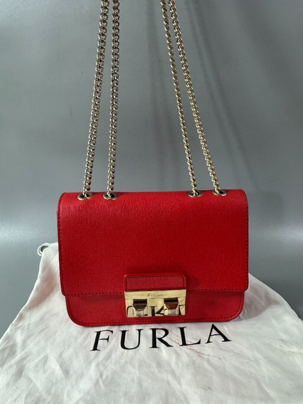 Furla Metropolis Mini Logo-Engraved Red Leather Crossbody Bag